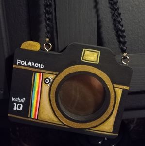 Hand painted Polaroid camera picture frame 2.8 inch hanging signed urban pop art